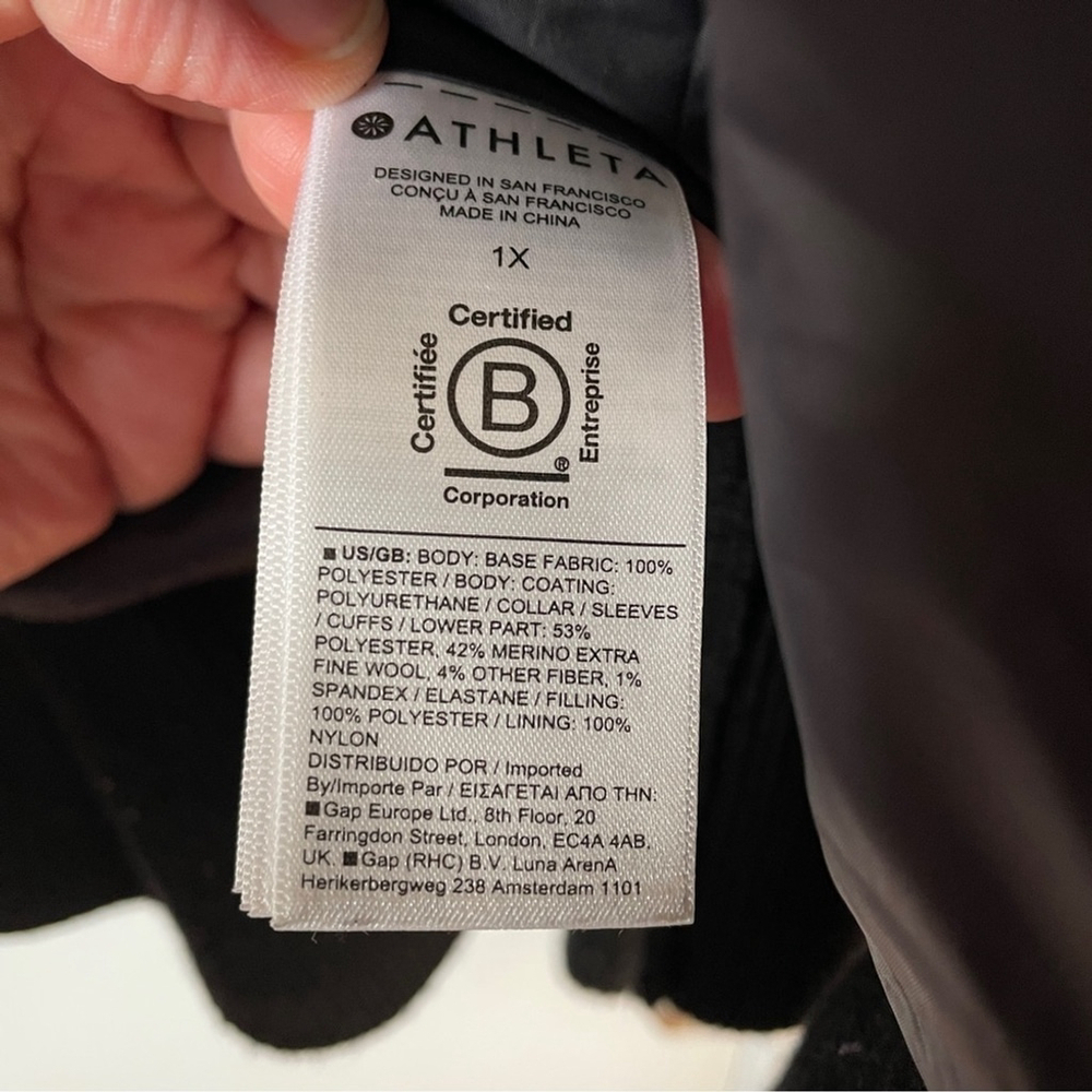 Athleta Hanover Hybrid Black Peplum Primaloft Zip-up Quilted Puffer Jacket 1X - Picture 12 of 12
